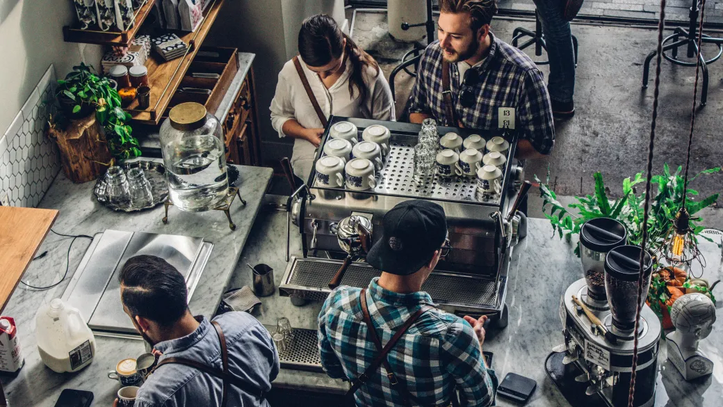 overhead picture of barista counter and patrons