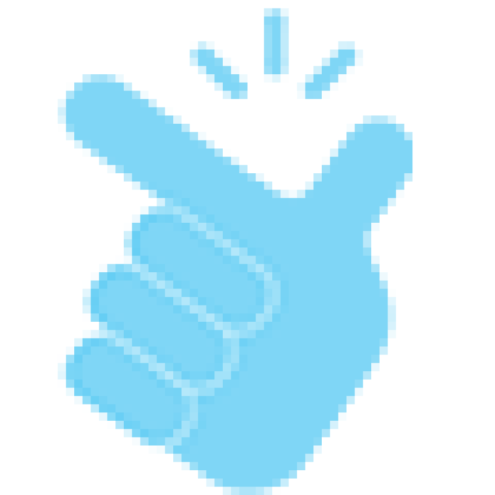 icon: blue hand snapping. Verifone Topaz POS, Topaz, Touch and Keyboard POS fingers