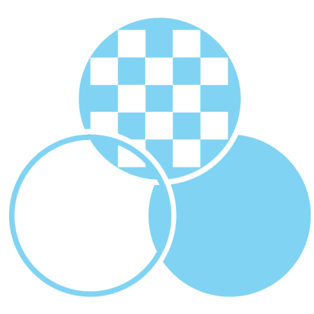 Three circles with different patterns to show multiple colors